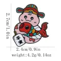 Detail showing dimensions of cartoon enamel pin with koi fish and safety scroll - Pink Character with Peace Scroll (C3056-5)