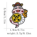 Detail showing cartoon snake enamel brooch dimensions with gold coin and red official hat - Pink Snake Holding Lucky Coin (C3056-4)