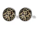 Boutons de manchette ronds argentés avec motif léopard audacieux sous dôme de verre - Motif Léopard (B1604-1) / Boutons de manchette / Argent