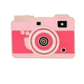 Chic pink and red alloy camera enamel brooch pin with elegant gold-tone metal outlines - Pink Style (C3047-1)
