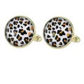 Boutons de manchette ronds dorés avec motif léopard classique sous dôme en verre - Léopard Foncé (B1605-2) / Boutons de manchette / Or