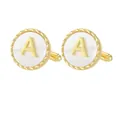 Golden round letter A cufflinks with braided edge and white shell inlay for French shirts - Letter A Style (P1119-A)