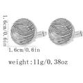 Detailed view of silver-plated cufflinks with engraved fingerprint pattern and dimensions - Pure Fingerprint Vortex Style (B1614)