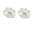 Gemelos de perlas facetadas irregulares para hombre con base plateada y cierre de T - Estilo Poliedro Irregular (B1609-2)