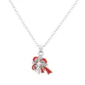 Collana in argento con ciondolo a fiocco in smalto rosso e strass brillanti - Stile Fiocco Argentato (A3323-5)
