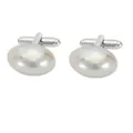 Boutons de manchette argentés pour hommes avec pierres ovales nacrées élégantes - Style Ovale Classique (B1609-5)