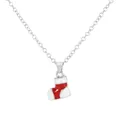 Collana natalizia con ciondolo a calza in smalto rosso e bianco su catena d'argento - Stile Calza a Righe Argentata (A3323-7)
