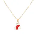 Collana natalizia dorata con ciondolo a forma di calza in smalto rosso e bianco - Stile Calza a Righe Dorata (A3323-8)