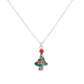 Collana festiva con ciondolo albero di Natale argento, smalto verde e strass rossi - Stile Albero Argentato con Strass Rossi (A3323-9)