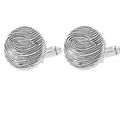Gemelos plateados para hombre con textura de huella dactilar y cierre giratorio T - Estilo de Huella Espiral (B1614)