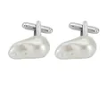 Boutons de manchette argentés avec perles baroques blanches irrégulières et fermoir en T - Style Baroque Irrégulier (B1609-8)