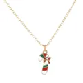 Golden Christmas candy cane necklace with red green enamel stripes and rhinestone bow - A3345-1 Candy Cane