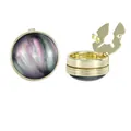 Polished gold round shirt cufflinks with iridescent purple and teal resin surface inlay - Dark Iridescent Style (B1616-2)