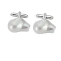 Boutons de manchette pour hommes avec perles baroques et monture en métal argenté - Style Baroque Naturel Irrégulier (B1609-9)