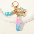 Letter Y keychain with blue tassel, butterfly charm and blue-pink star glitter resin charm - Letter I (D1417-I)