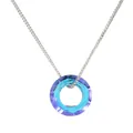 Elegant multi-faceted blue and purple crystal circle necklace with silver box chain - Iridescent Dark Blue Purple Necklace (A3326-1)