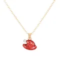 Collana dorata con pendente a cappello da cowboy rosso lucido, rilievo a stella e cristallo - Stile Cappello da Cowboy Rosso (A3323-15)