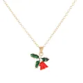 Collana di Natale con catena dorata, foglie di agrifoglio verdi e ciondolo a campana - Stile Campana con Agrifoglio (A3323-16)