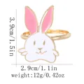 Golden bunny napkin ring with colorful enamel detailing and 3.9cm by 2.9cm dimensions - White Pink Bunny Head (Z1348-3)