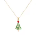 Collana con ciondolo albero di Natale con smalto verde e cristallo rosso oro - Stile Albero Dorato con Grande Pietra Rossa (A3323-19)