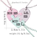 Dreiteilige Herz-Puzzle-Schwesternhalsketten in Rosa, Lila und Mintgrün Finish - Big Mid Lil Sis Herz-Set (A3336)