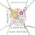 Freundschaftskette Set mit gold-rosa Puzzleteil Anhängern und Himmelsmotiven - Sonne Mond Stern Puzzle Rund-Set (A3337)