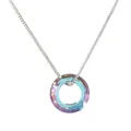 Blue-purple gradient crystal circle pendant necklace with silver box chain - Iridescent Light Blue Pink Necklace (A3326-2)