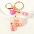 Pink glitter resin letter P keychain with tassel and gold metal lobster clasp - Style P(D1416-P)