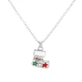 Collana con ciondolo a calza di Natale argento con stelle rosse e verdi decor - Stile Calza con Stelle Argentata (A3323-22)