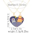 Detail of magnetic heart puzzle necklace featuring a cat, rose, and moon with dimensions - Heart Cat Rose Theme(A3360)
