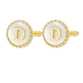 French shirt cufflinks in gold plating with white mother-of-pearl and letter D detail - Letter D Style (P1119-D)
