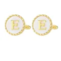 French shirt cufflinks with gold plated letter E and white enamel finish for men - Letter E Style (P1119-E)