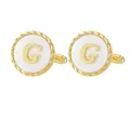 Gold-plated French cufflinks featuring white mother of pearl and a 3D letter G detail - Letter G Style (P1119-G)