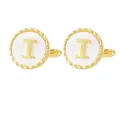 Men's gold plated round cufflink with letter I and white mother of pearl inlay - Letter I Style (P1119-I)
