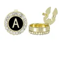 Gold plated initial A cufflinks for men with black enamel and sparkling rhinestones - Style Letter A (B1617-A)