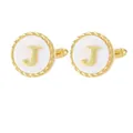 French shirt cufflinks with gold-plated letter J and white mother of pearl inlay - Letter J Style (P1119-J)