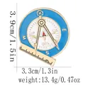 Vintage gold and blue compass enamel brooch with compass and ruler design - Vintage Compass Drafting Tools Style (C3083)