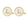 Polished gold letter L cufflinks with white core and twisted border for French shirts - Letter L Style (P1119-L)