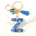 Blue letter Z keychain with butterfly pendant and tassel in gold plating - Letter Z (D1413-Z)