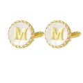 Elegant gold plated cufflink featuring a white inlay with a golden letter M detail - Letter M Style (P1119-M)
