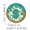 Green melting dollar sign enamel brooch pin for clothing, 2.9cm diameter size detail - Melting Dollar Sign (C3080-2)