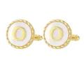 Polished gold-plated round cufflinks with white panel and 3D initial O letter - Letter O Style (P1119-O)