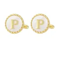 Men's gold plated French shirt cufflinks with letter P and white mother of pearl inlay - Letter P Style (P1119-P)