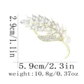 Elegante broche de espiga dorada con strass marquesita y perla blanca, 5,9 cm ancho - Estilo Espiga Strass (C3088)