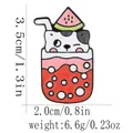 Spilla smaltata gatto in bibita all'anguria, misura 3,5x2,0 cm, peso 6,6g - Stile Gatto Anguria (C3076-1)