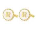 French shirt cufflinks in gold plating with letter R and white mother of pearl inlay - Letter R Style (P1119-R)
