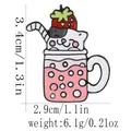 Spilla in smalto a forma di gatto fragola in tazza rosa con misure dettagliate - Stile Gatto Fragola (C3076-2)