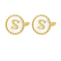 Polished gold initial S cufflinks with white mother of pearl inlay and rope edge - Letter S Style (P1119-S)