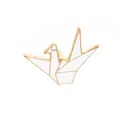 Minimalist white origami crane brooch in gold metal finish for casual wear decoration - Gold Trim White (C1715WH)