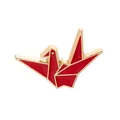 Red origami crane enamel brooch pin with elegant gold metal border for women - Gold Trim Red (C1715RE)
